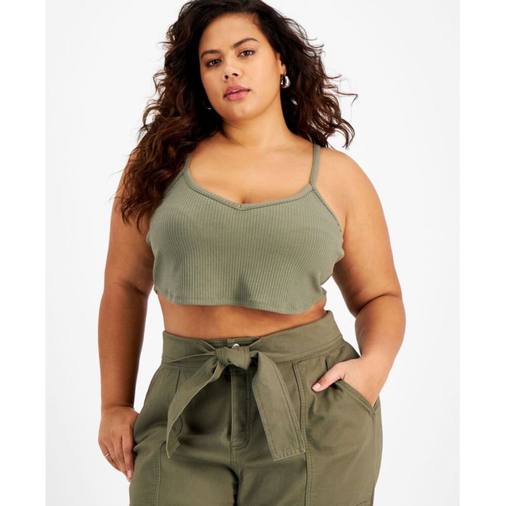 Bar III Plus Size Ribbed Knit Crop Top